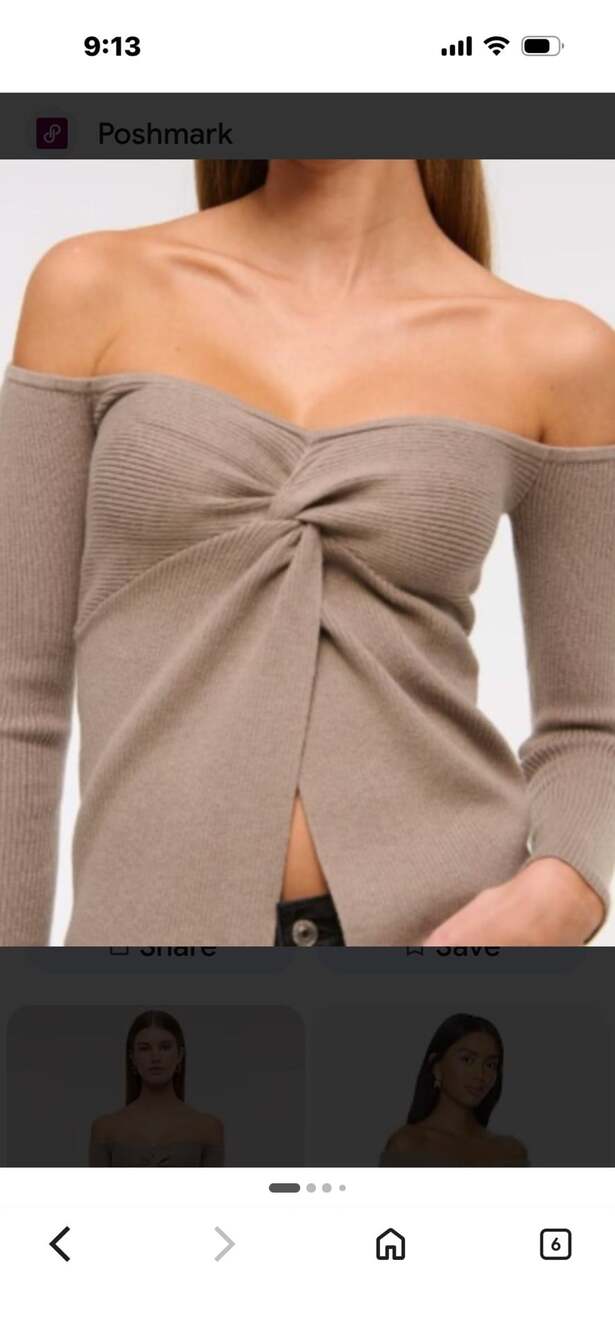 Abercrombie & Fitch taupe off-the-shoulder ribbed sweater, Medium
